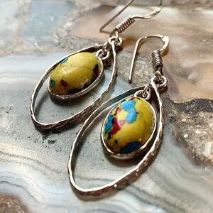 2352 Artisan Silver Earrings with Yellow and Blue Accents